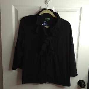 NWT Lauren, Ralph Lauren "XL" "Flash 2" Black Ruffled Peasant Blouse, Boho chic